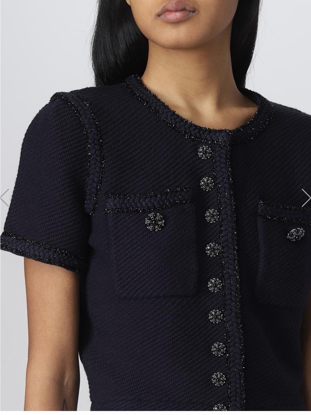 Self-Portrait Midnight Navy Short-Sleeve Knit Cardigan